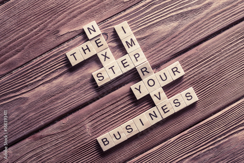 Conceptual business keywords on table with elements of game maki