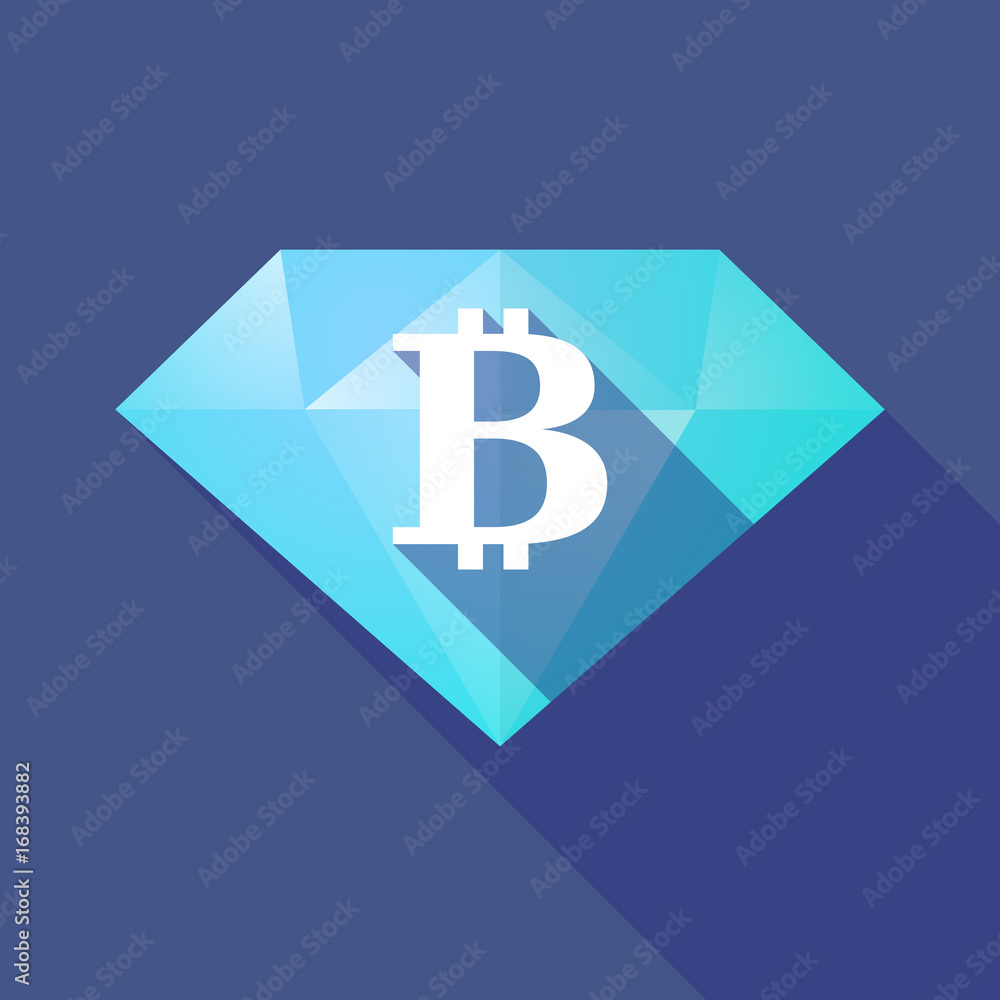 Long shadow diamond with a bit coin sign Long shadow diamond with a bit coin sign
