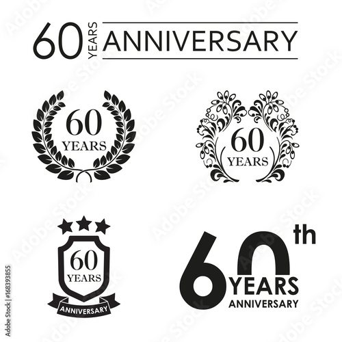 60 years anniversary set. Anniversary icon emblem or label collection. 60 years celebration and congratulation design element. Vector illustration.