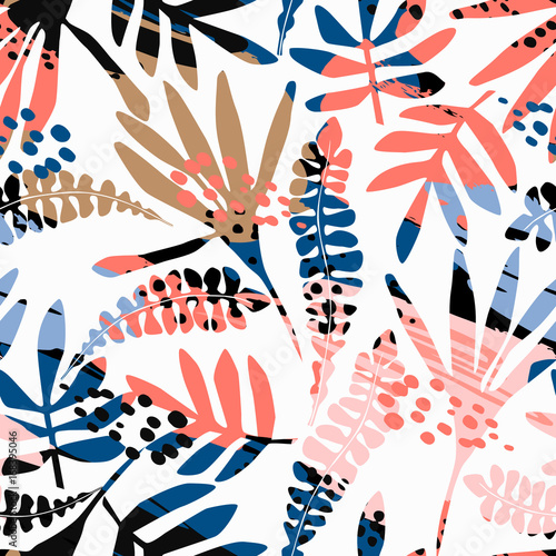 Fototapeta Naklejka Na Ścianę i Meble -  Abstract floral seamless pattern with trendy hand drawn textures.