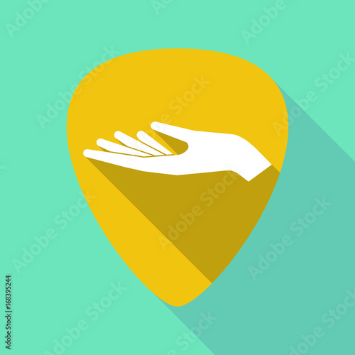 Long shadow plectrum with a hand offering