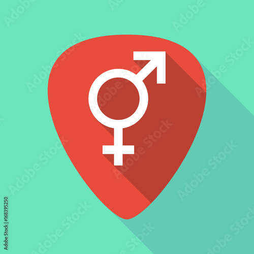 Long shadow plectrum with a bigender symbol