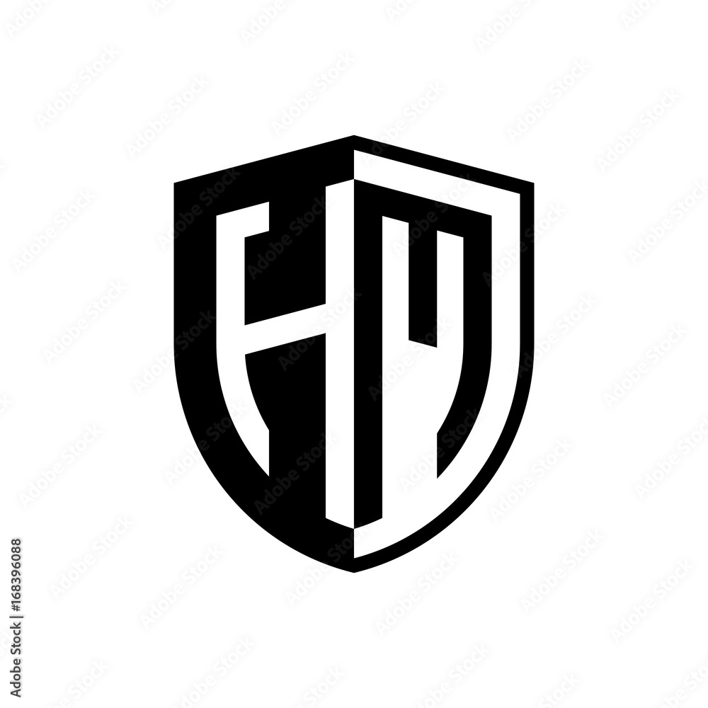 Initial two letter logo shield vector black Initial two letter logo shield vector black