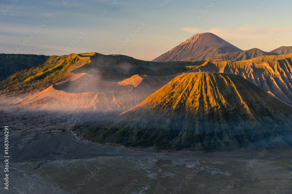 Beautiful sunrise at Bromo active volcano mountain, East Java, Indonesia