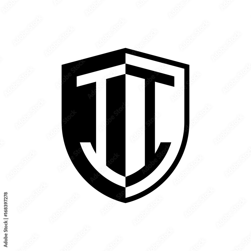 Initial two letter logo shield vector black Initial two letter logo shield vector black
