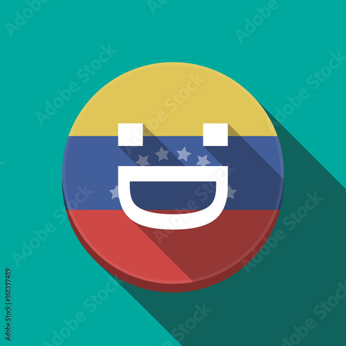 Long shadow Venezuela button with a laughing text face