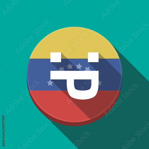 Long shadow Venezuela button with a sticking out tongue text face
