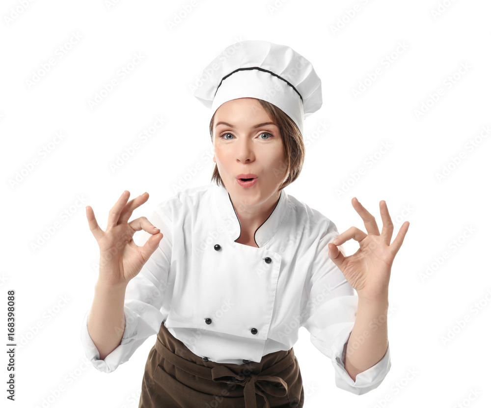 Female chef on white background Female chef on white background