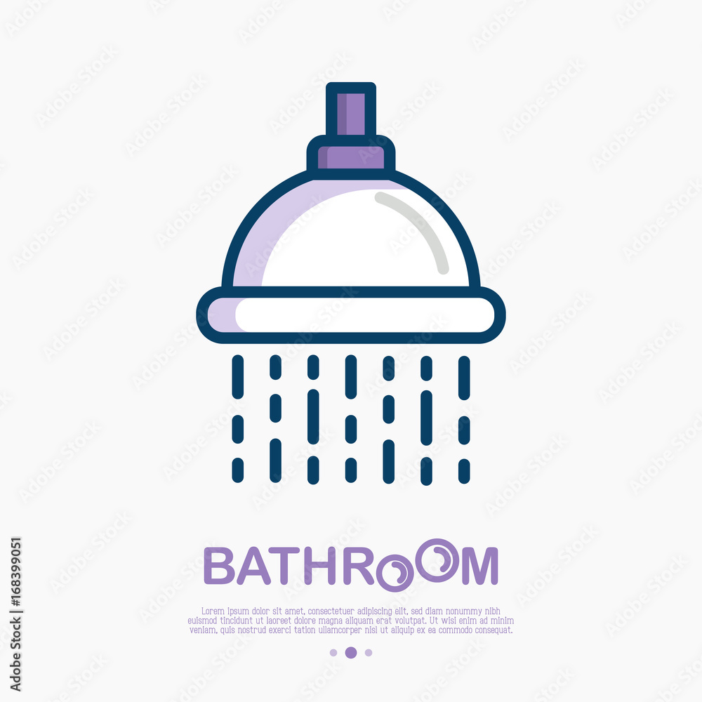 Shower with flowing water thin line icon. Vector illustration of hygiene for health. Shower with flowing water thin line icon. Vector illustration of hygiene for health.