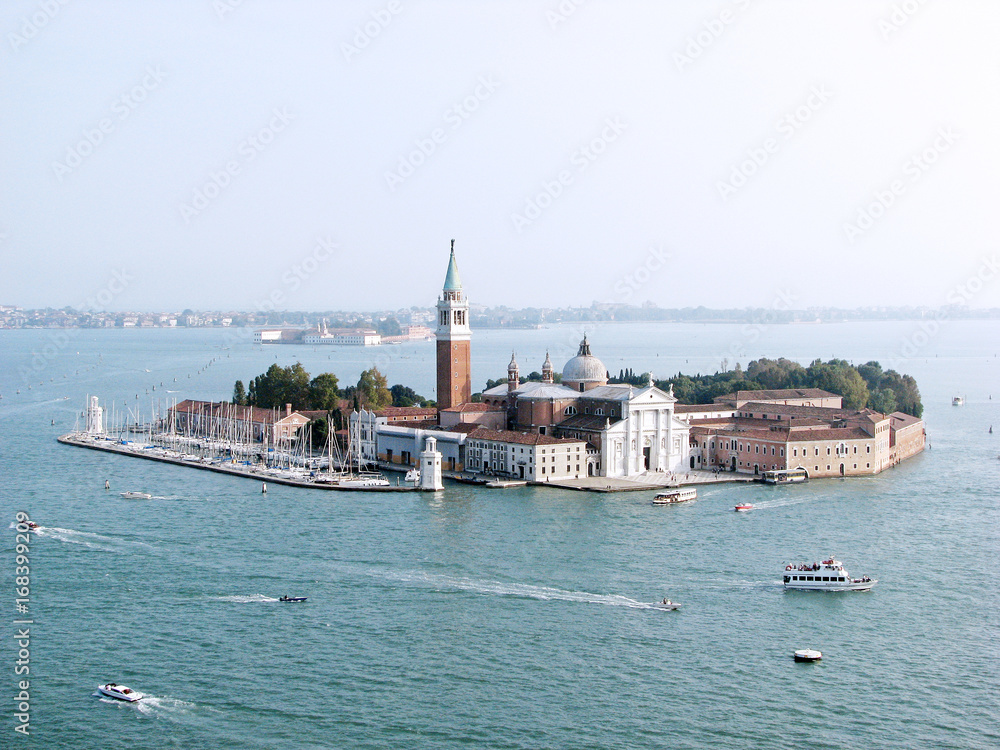 Saint Giorgio island air view, Venice lagoon