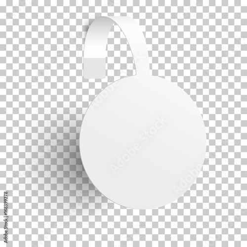 Vector white empty round self adhesive supermarket shelf paper wobbler, price banner or label isolated on transparent background.