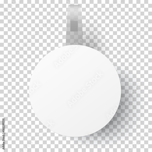 Vector white round self adhesive supermarket shelf paper wobbler with transparent strip, price banner or label isolated on transparent background. Template design.