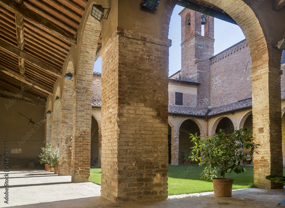 The cloister in the convent of the Church of San Francesco in Chiusi, Siena, Italy