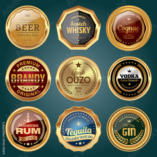 Set of alcoholic drink badges