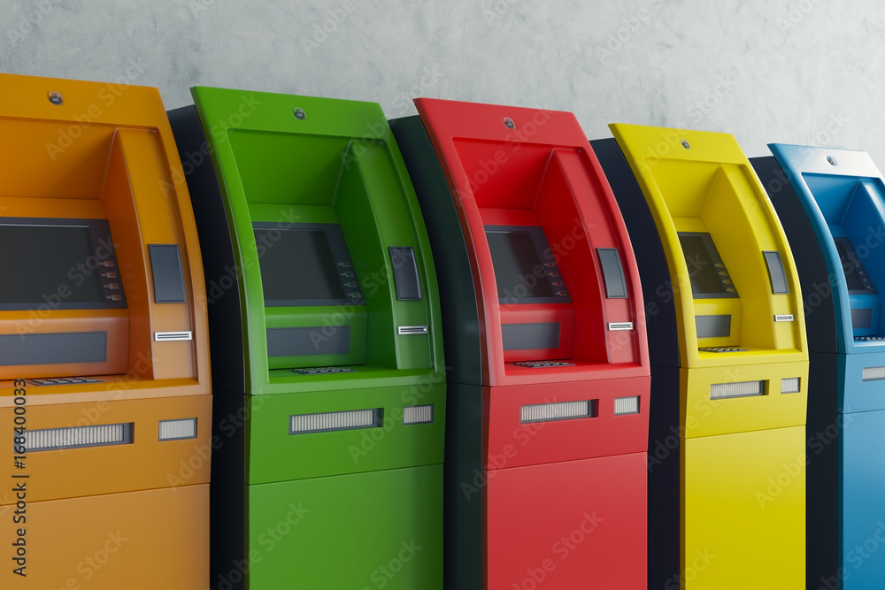 Colorful ATM machines side Colorful ATM machines side