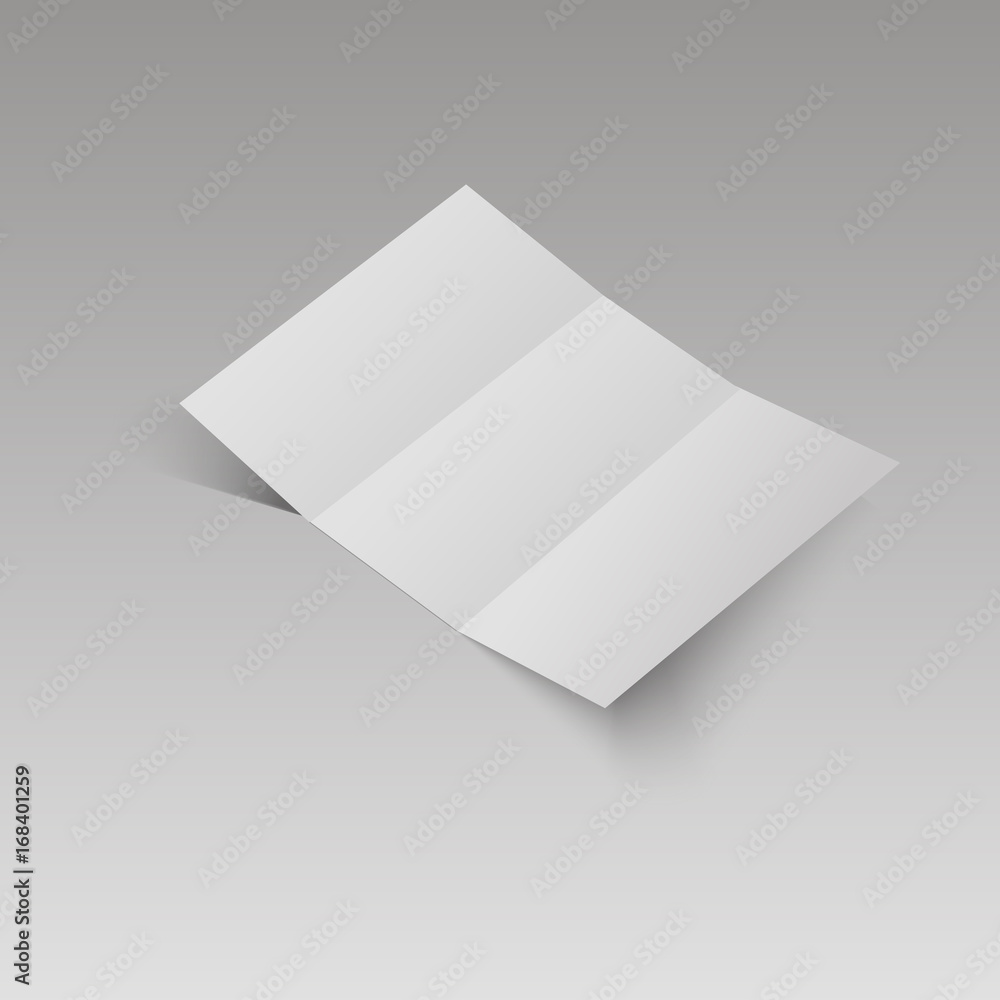 Blank three folded fold paper leaflet, flyer, broadsheet. Vector illustration Stock Vector