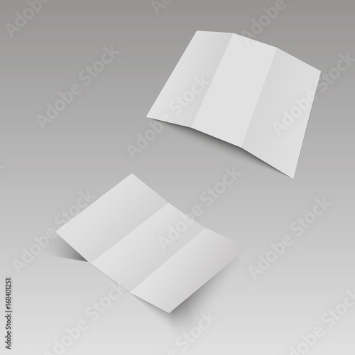 Blank three folded fold paper leaflet, flyer, broadsheet. Vector illustration