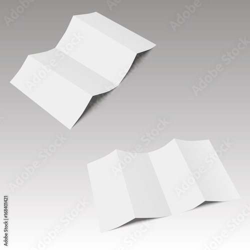 Blank four  folded fold paper leaflet, flyer, broadsheet. Vector illustration