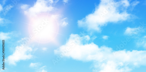 Blue sky with clouds and sun