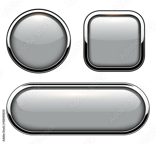 Glossy buttons with metallic chrome elements isolated