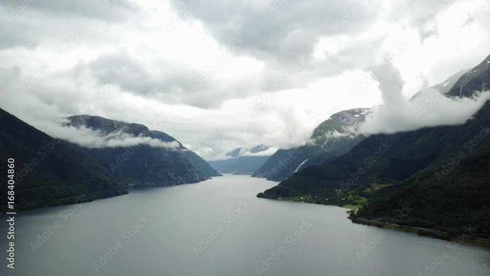 View to Fjord and water from drone on air Norway View to Fjord and water from drone on air Norway
