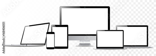 new laptop gadget collection With empty screens on a transparent background