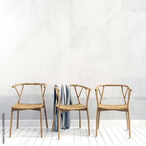 3d illustration  modern interior with  chair. wall  mock up