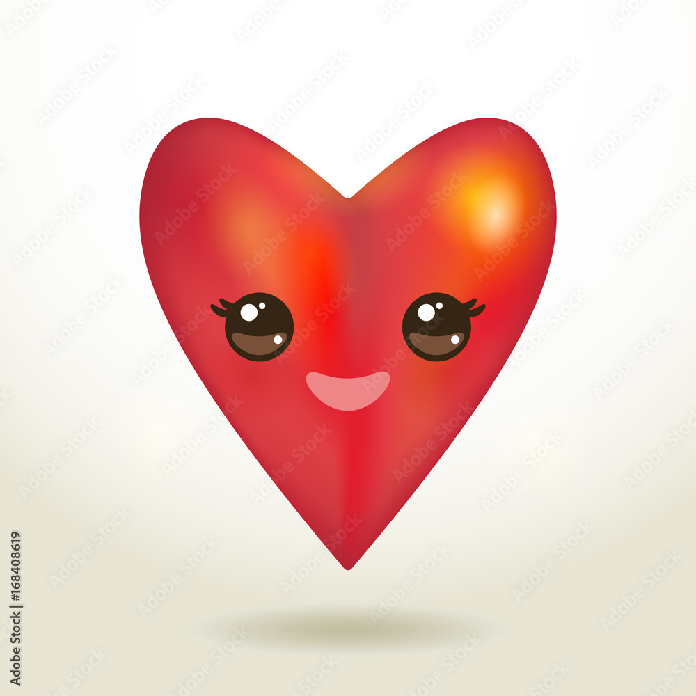 Valentine's Day Card design with Kawaii red heart with pink cheeks and winking eyes, on white background. Vector Valentine's Day Card design with Kawaii red heart with pink cheeks and winking eyes, on white background. Vector