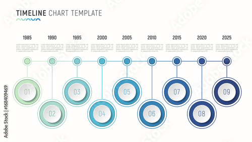 Timeline chart infographic template for data visualization. 9 steps