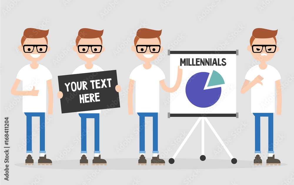 Young nerdy character. Set of different activities and emotions / flat editable vector illustration, clip art Young nerdy character. Set of different activities and emotions / flat editable vector illustration, clip art
