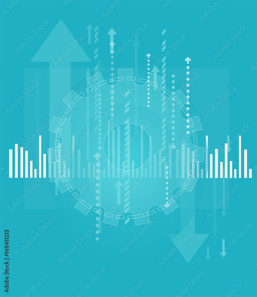 Naklejka premium Business background made of arrows, gears and diagrams, representing success and progress in business.