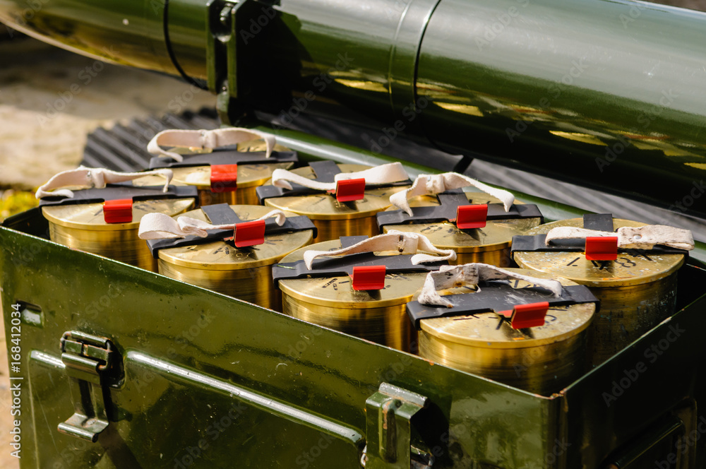 Ammunition box of explosive cartridges for an L118 Light Gun Howitzer from the Royal Artillery