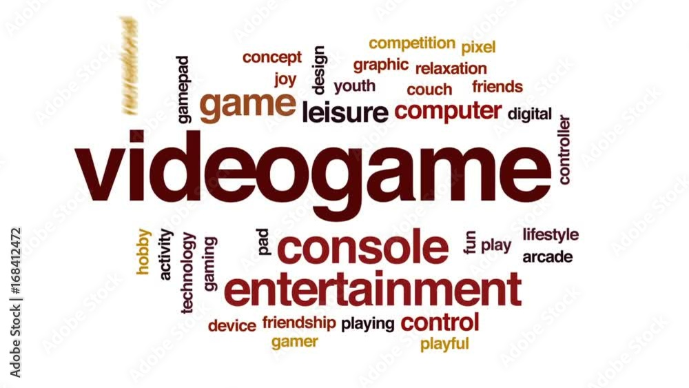 Videogame animated word cloud, text design animation. Videogame animated word cloud, text design animation.