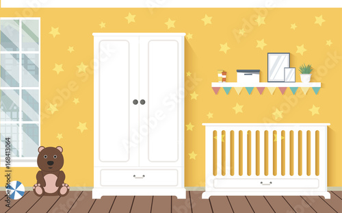 Baby room with furniture. Stylish interior. Flat style vector illustration.