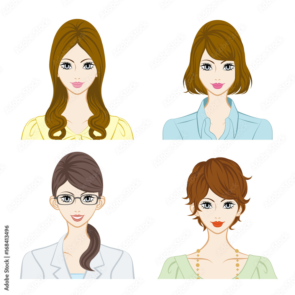 Smiling women face set Smiling women face set