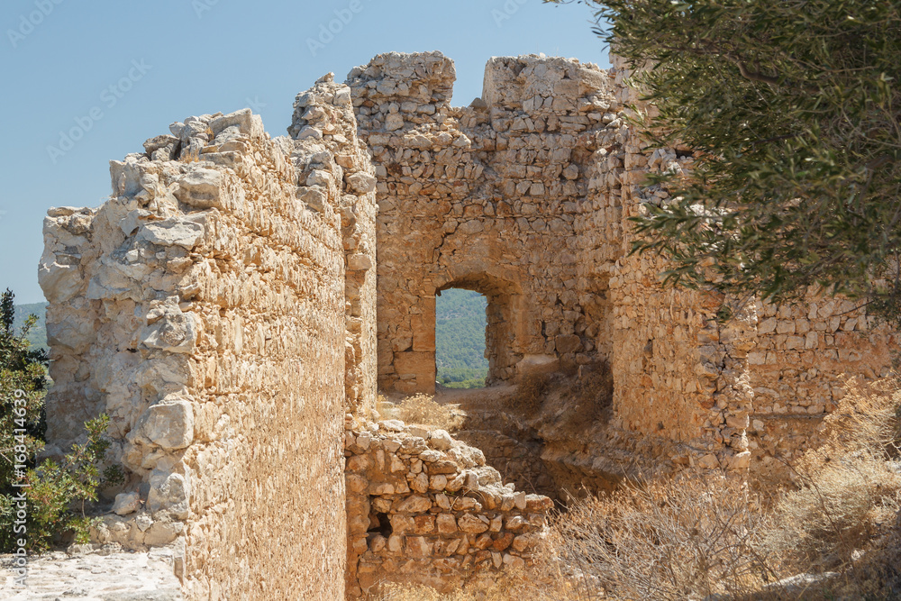 Ruins of the Kritinia medieval castle on Rhodes island, Greece