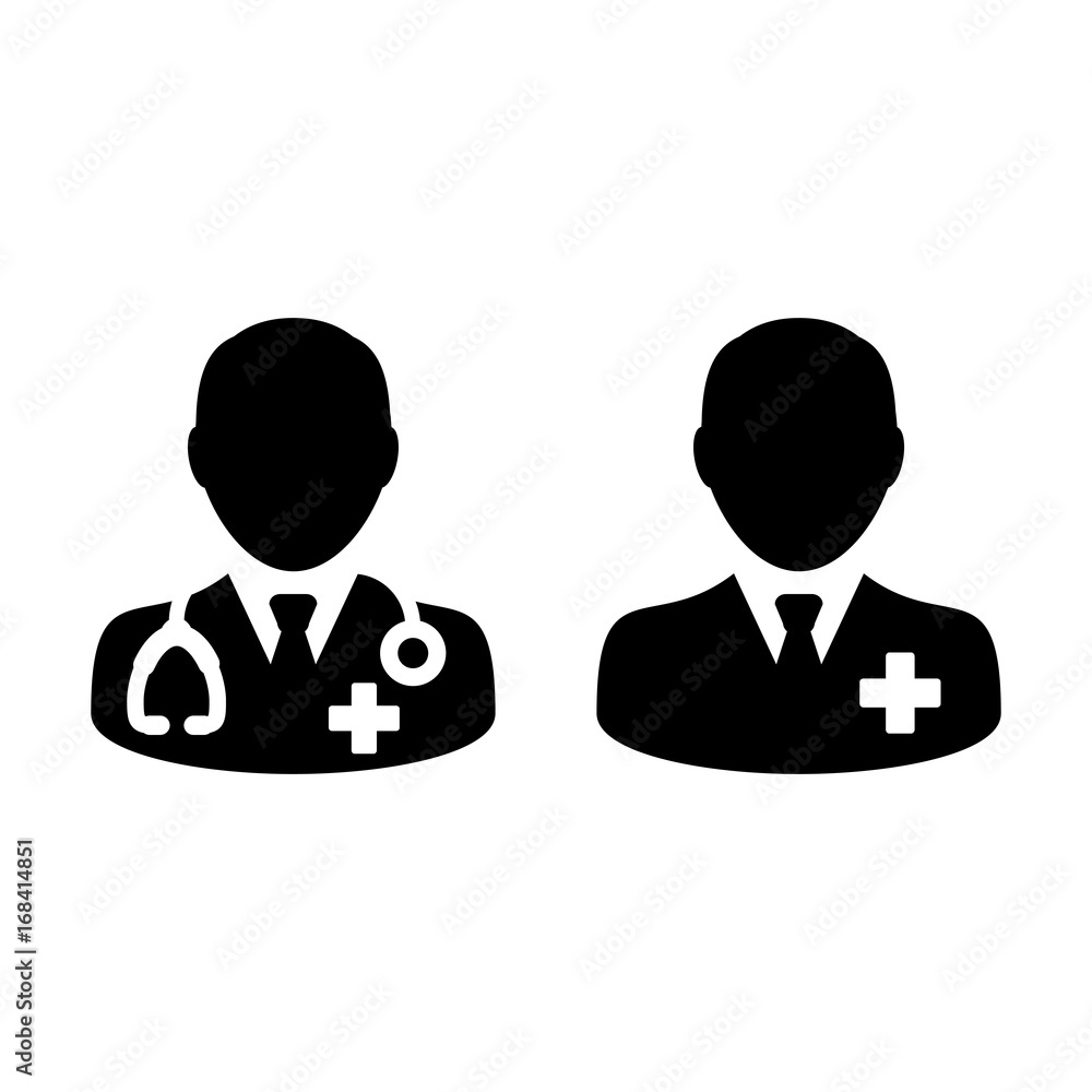 Doctor Icon with Patient or Medical Assistant Avatar in Glyph Pictogram Symbol illustration Doctor Icon with Patient or Medical Assistant Avatar in Glyph Pictogram Symbol illustration
