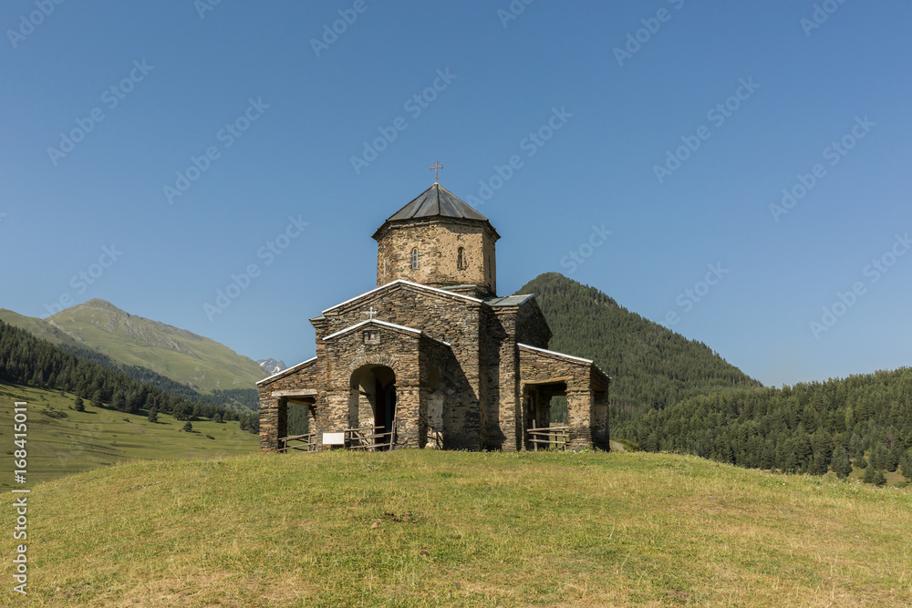 the Sameba church in the Tusheti village of Shenako