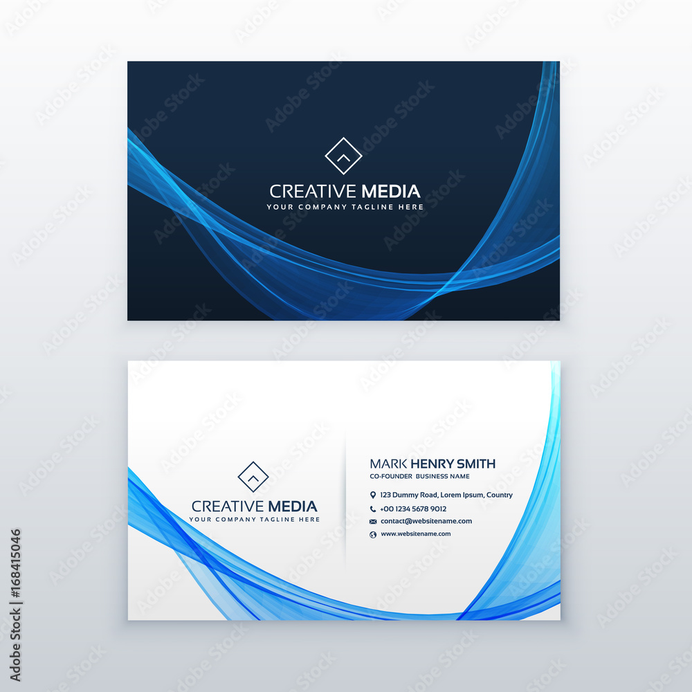 Naklejka premium blue wave vector business card design template
