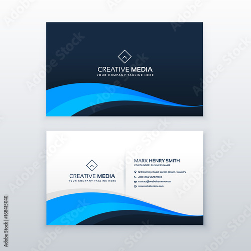 elegant blue wave business card design template