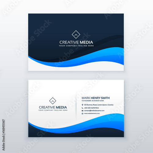 stylish blue wave business card vector design