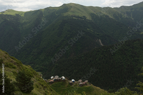 view of an isolated village in the mountains of the Tusheti region