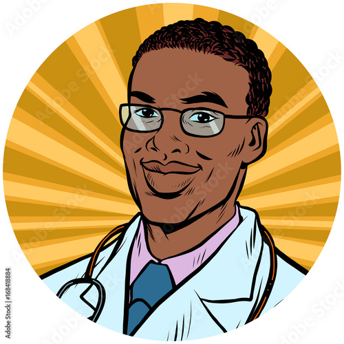 black male doctor African American pop art avatar character icon