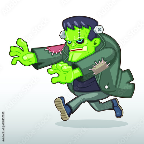 Frankenstein monster chasing someone illustration