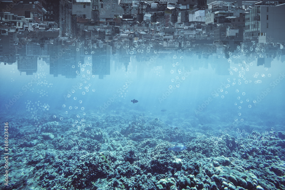Obraz premium Abstract upside-down water city backdrop