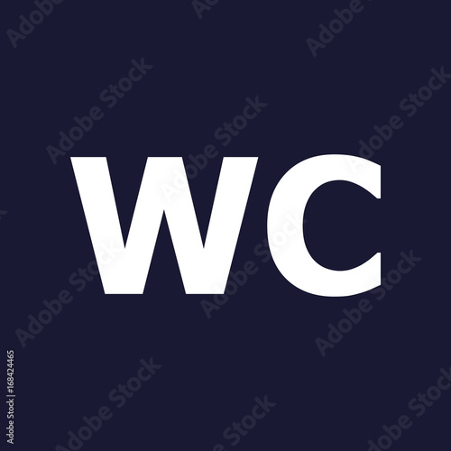 Vector toilet icon, includes WC inscription on a dark blue background.