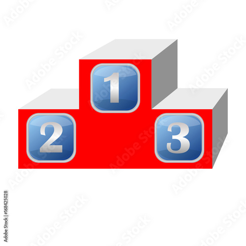 Winner podium in 3d design, red color, blue numbers