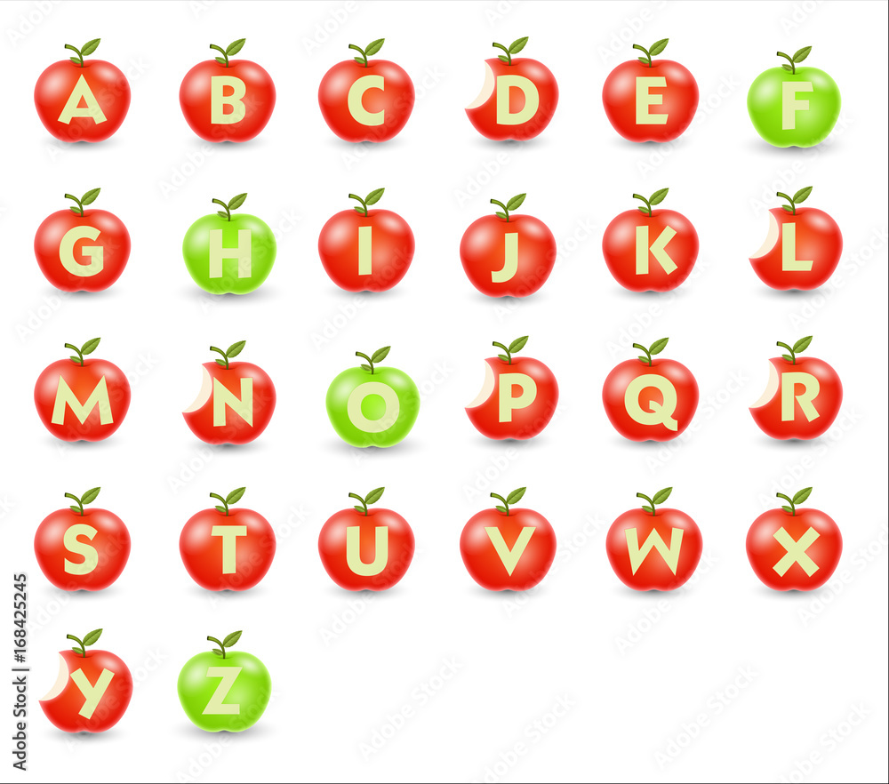 Alphabet Apples Vector Set Alphabet Apples Vector Set