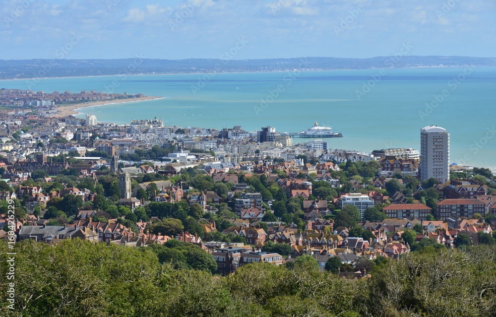 Looking down at the seaside town of Eastbourne in East Sussex.
