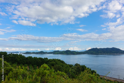islands under the blue sky on Setonaikai sea in Ehime, Japan